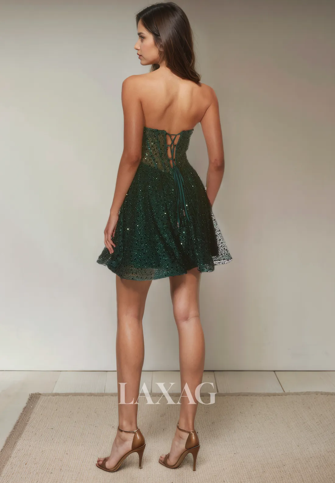 A-Line Strapless Tulle Sequins illusion Elegant Party Homecoming Dress