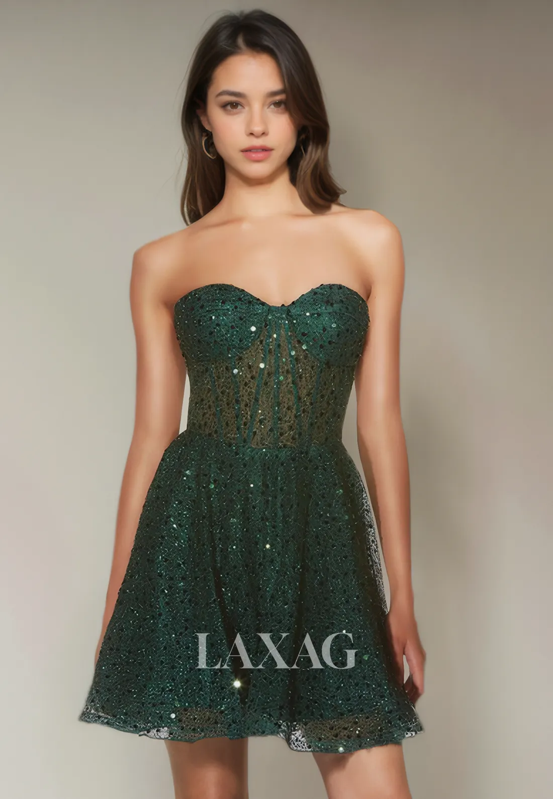 A-Line Strapless Tulle Sequins illusion Elegant Party Homecoming Dress