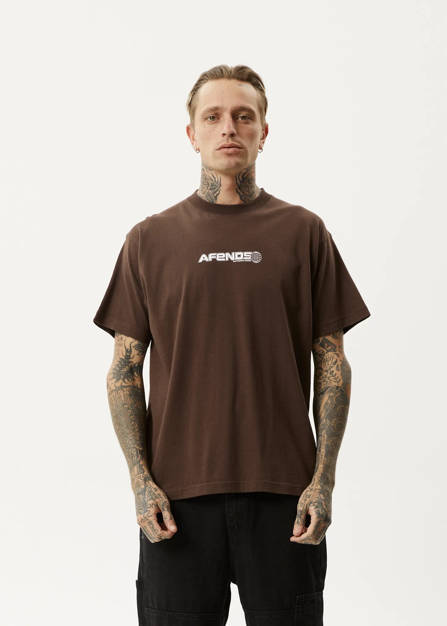 AFENDS Mens Pilot - Boxy T-Shirt - Coffee