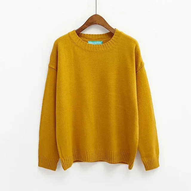 All Match Basic Style Loose Casual Fashion Solid O-neck Long Sleeve Female Sweaters