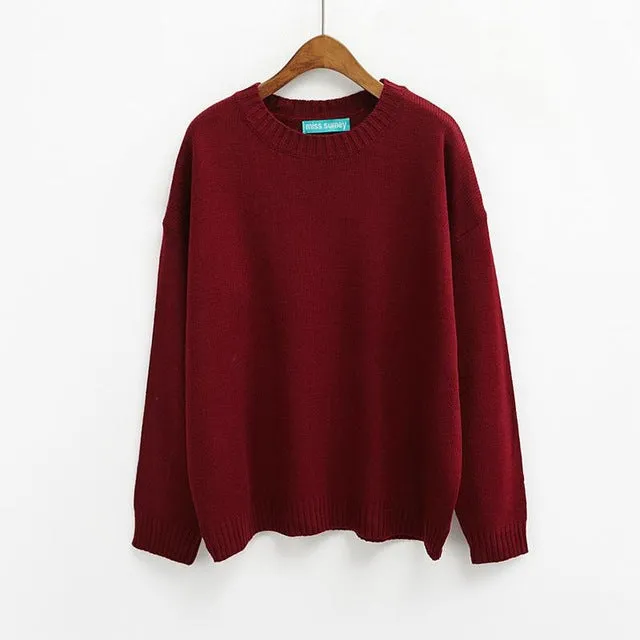 All Match Basic Style Loose Casual Fashion Solid O-neck Long Sleeve Female Sweaters