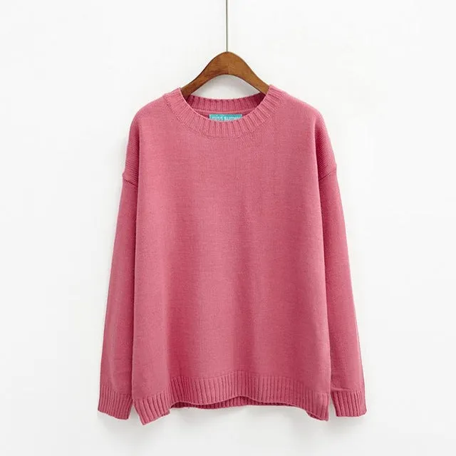 All Match Basic Style Loose Casual Fashion Solid O-neck Long Sleeve Female Sweaters