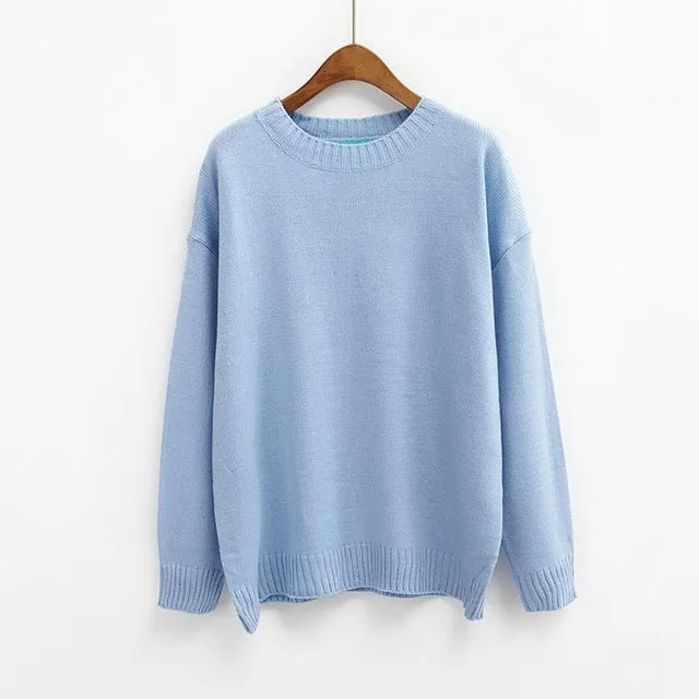 All Match Basic Style Loose Casual Fashion Solid O-neck Long Sleeve Female Sweaters