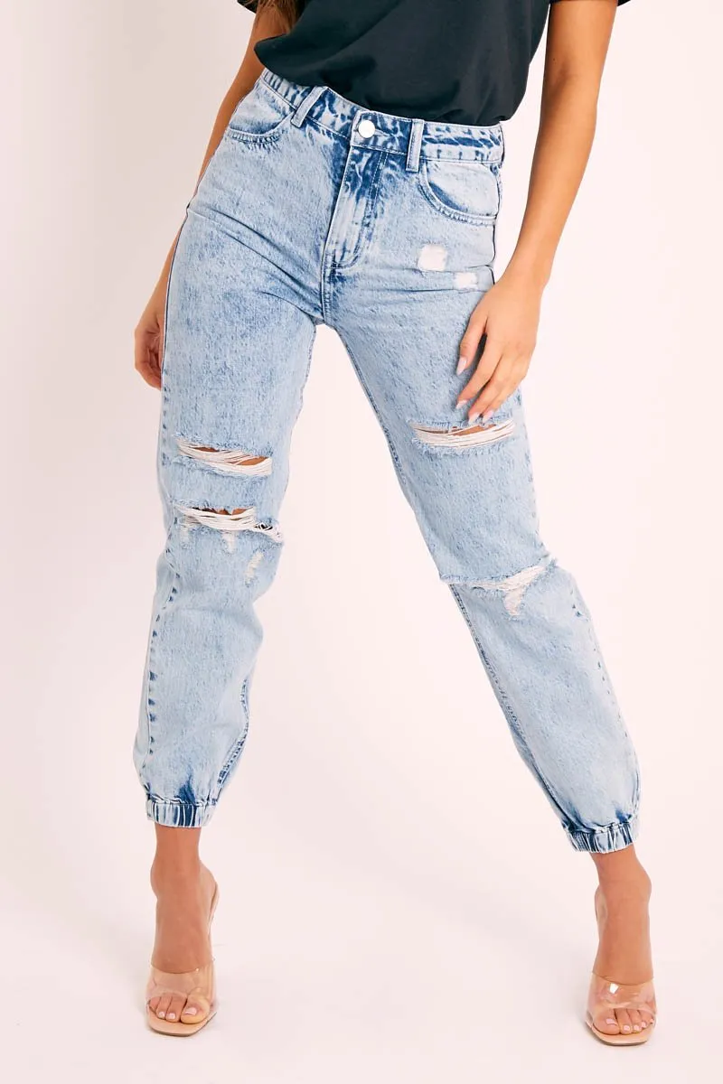 Blue Distressed Cuffed Ankle Jeans - Viola