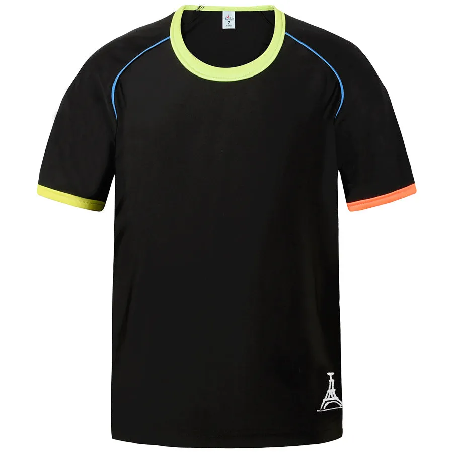 Boys Short Sleeve Neon Black Swim Top