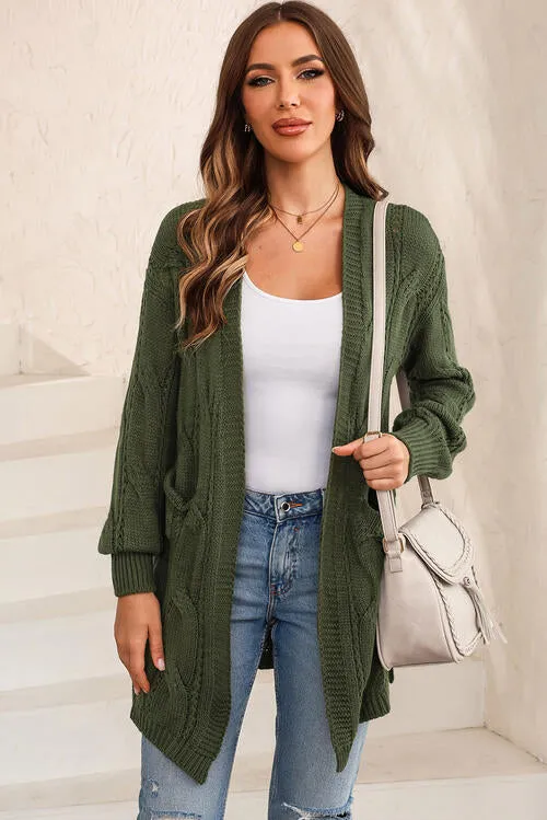 Cable-Knit Dropped Shoulder Slit Cardigan