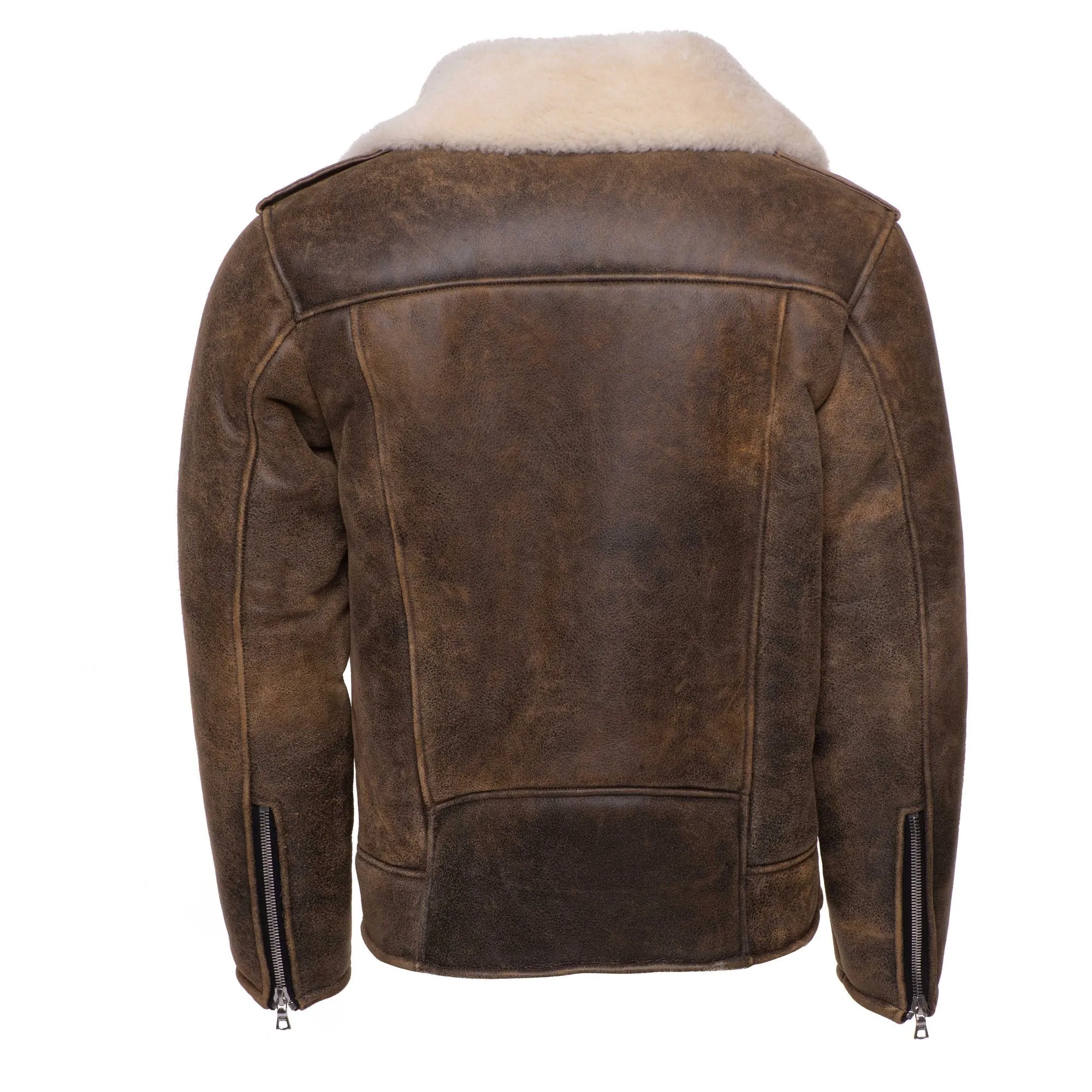 Carter's Distressed Biker bomber shearling jacket with notch lapels