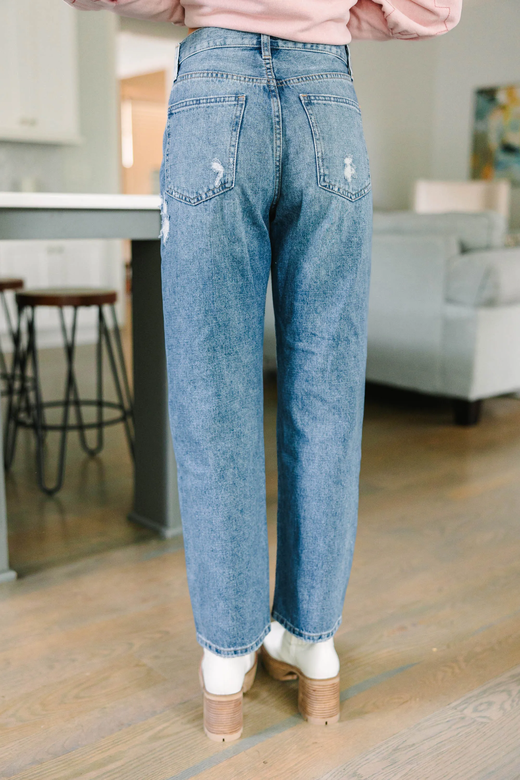 Catch The Vibe Medium Wash Distressed Straight Jeans