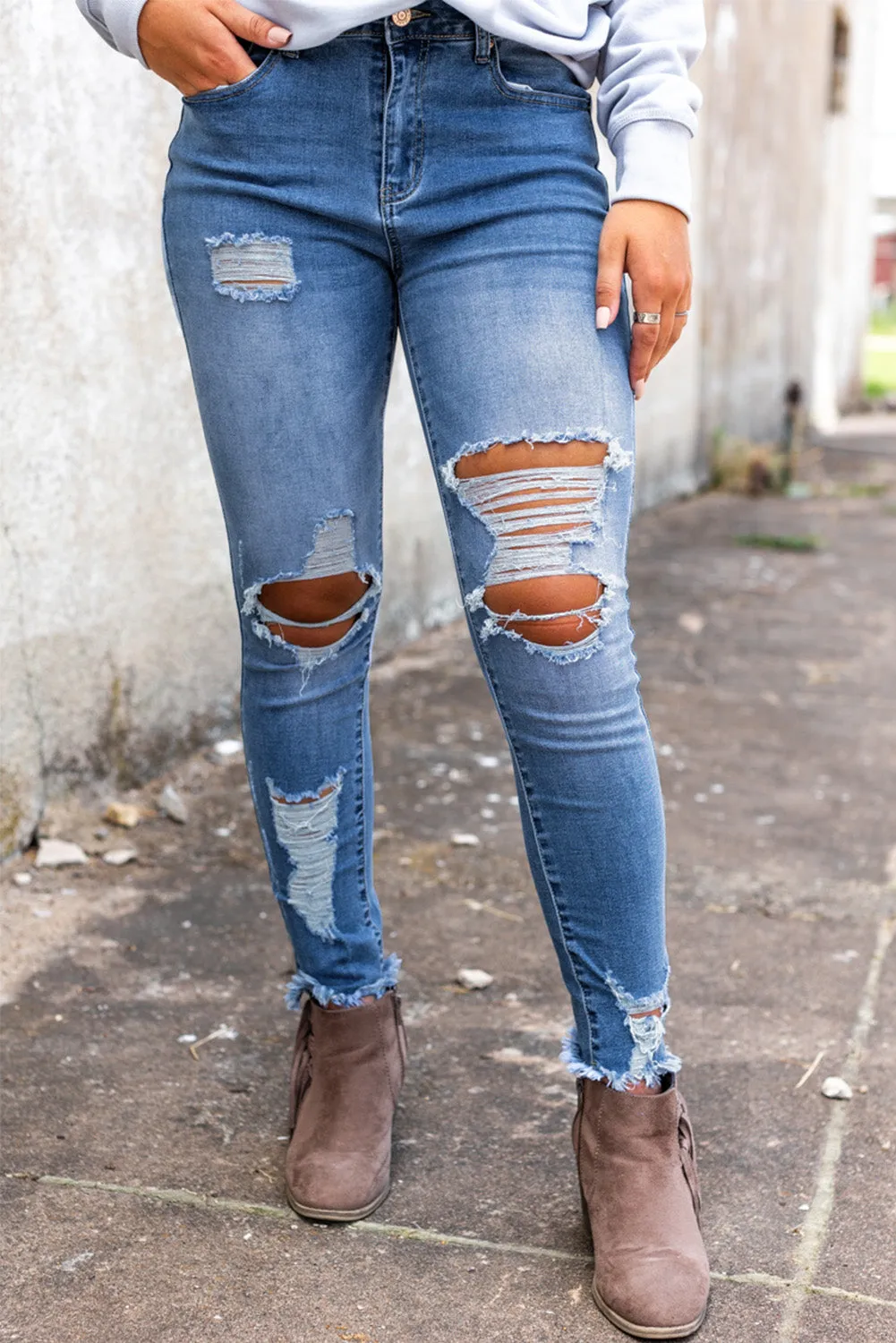 CC - High Waisted Distressed Skinny Jeans