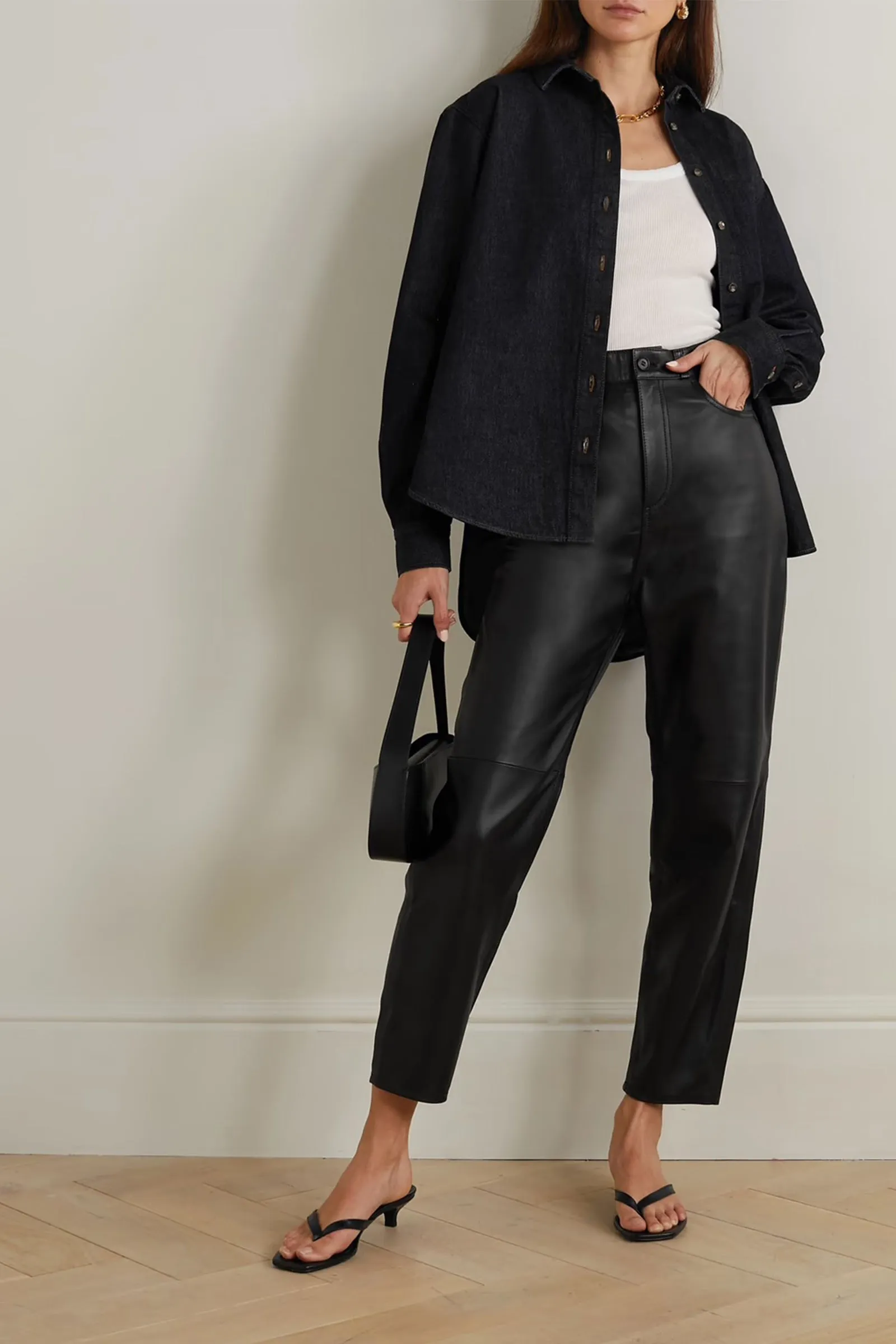 Cropped Leather Tapered Pants