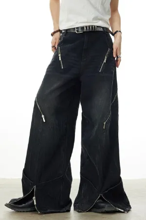 Edgy Multi-Zip Oversized Jeans