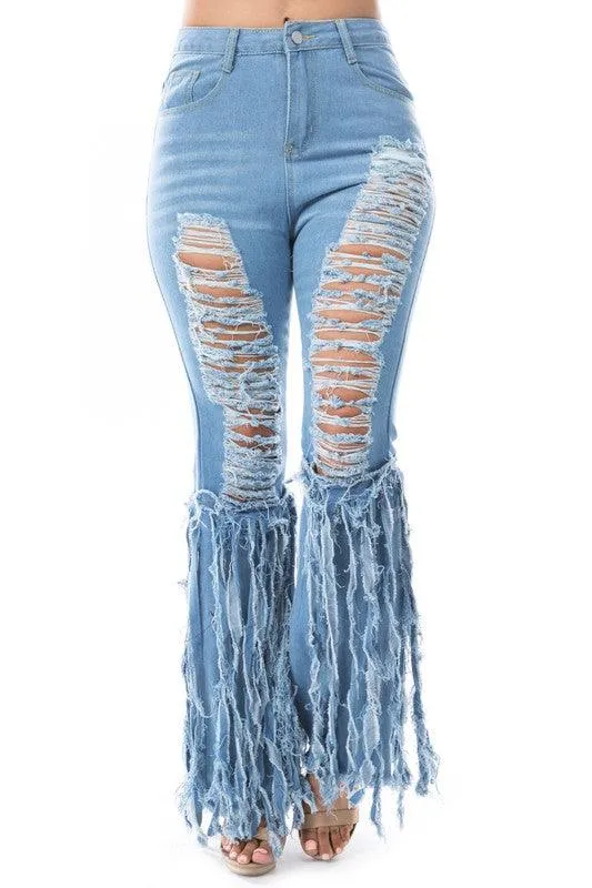 Frayed Shredded Denim Jeans