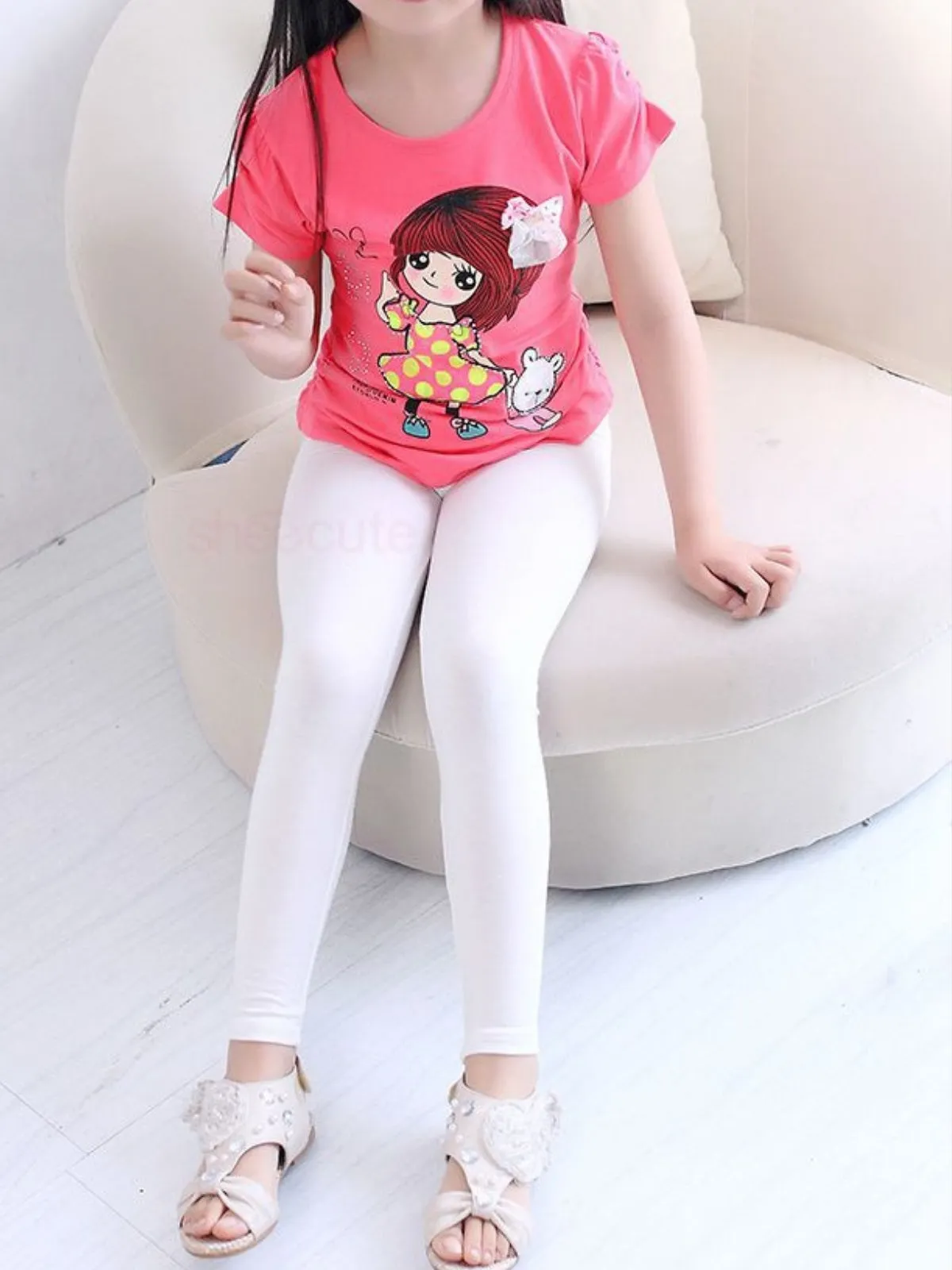 Girls Soft Elastic White Color Leggings