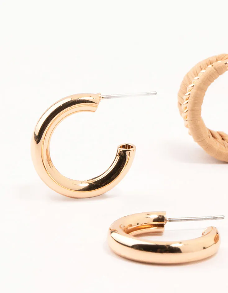 Gold Sleek & Woven Hoop Earrings 3-Pack