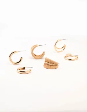 Gold Sleek & Woven Hoop Earrings 3-Pack