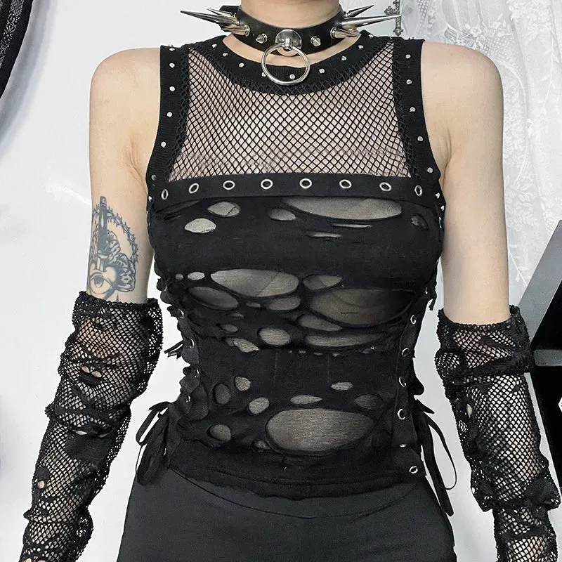 Gothic Fishnet Backless Rave Trendy Sexy Crop Steampunk Party Top