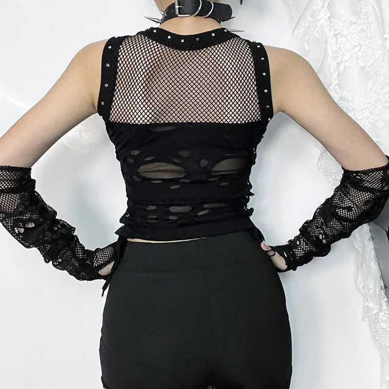 Gothic Fishnet Backless Rave Trendy Sexy Crop Steampunk Party Top