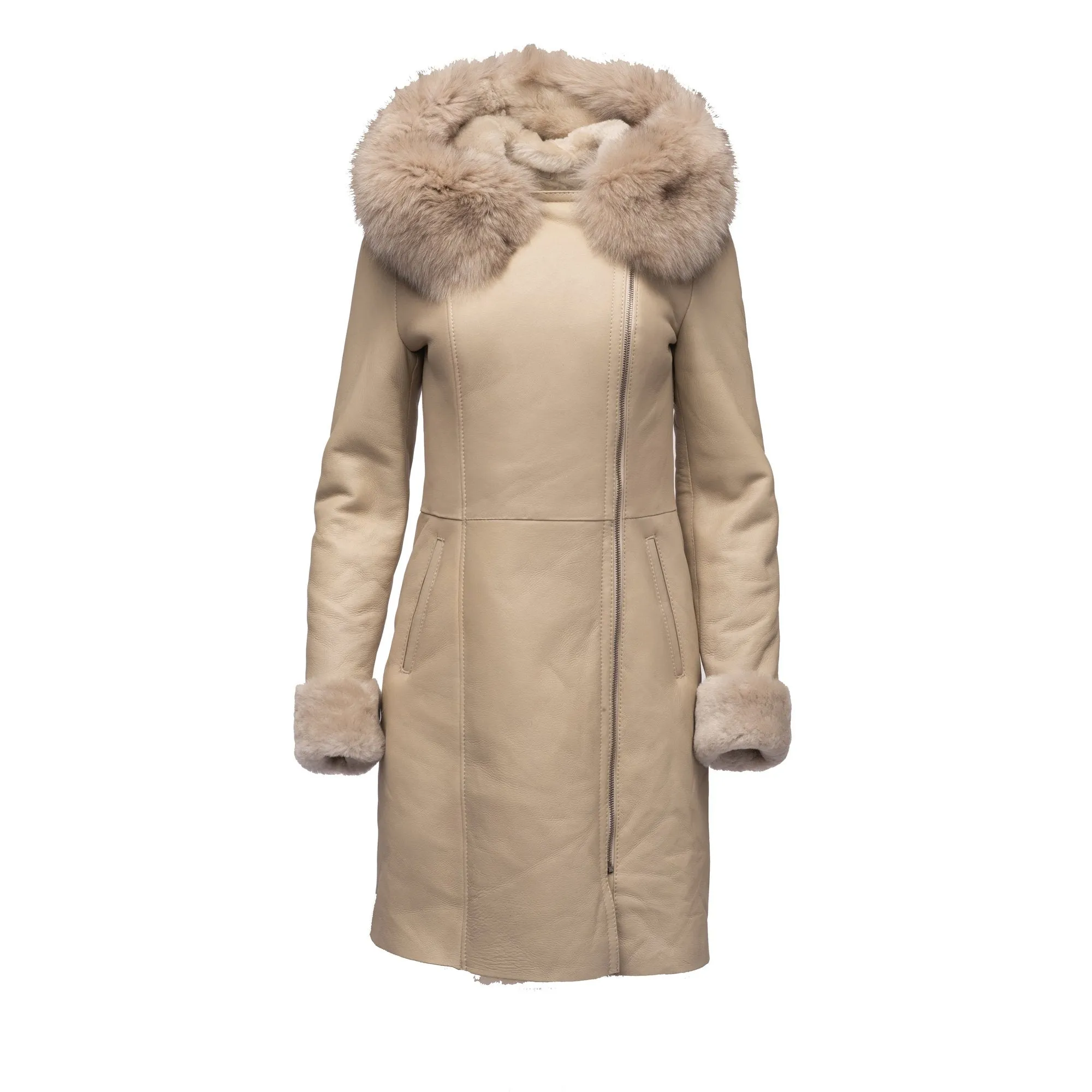 Gracie's Hooded Sheepskin Shearling Jacket with fox fur