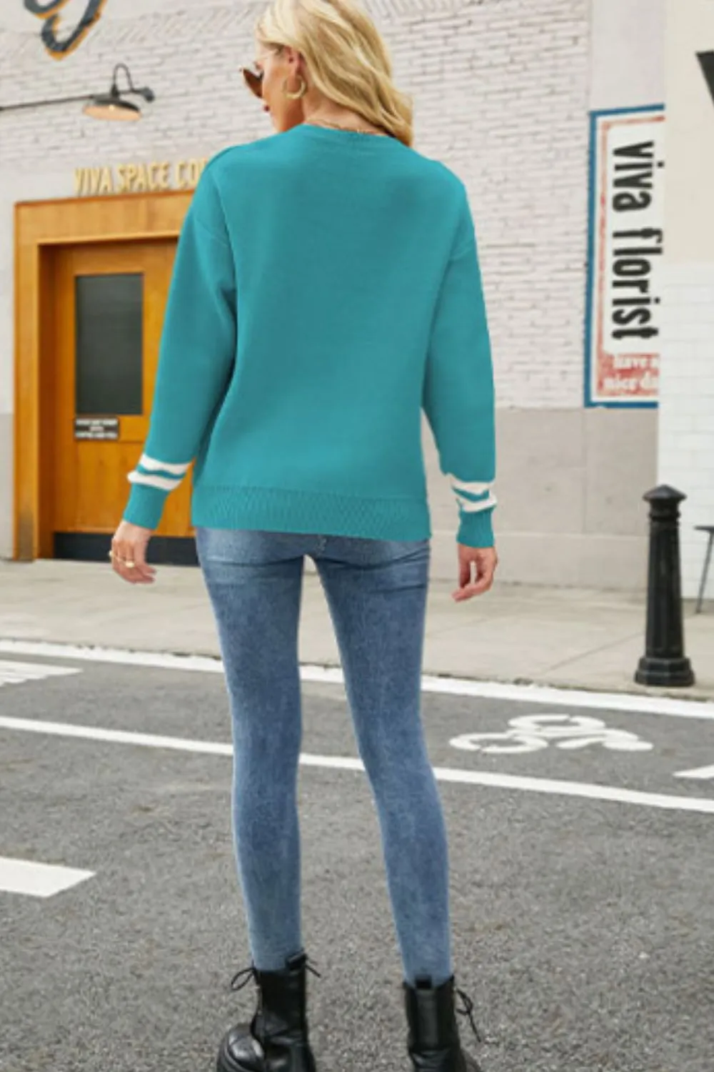 Graphic Round Neck Dropped Shoulder Sweater