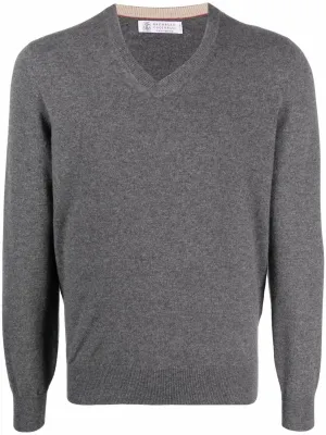 Grey Cashmere V-Neck Sweater