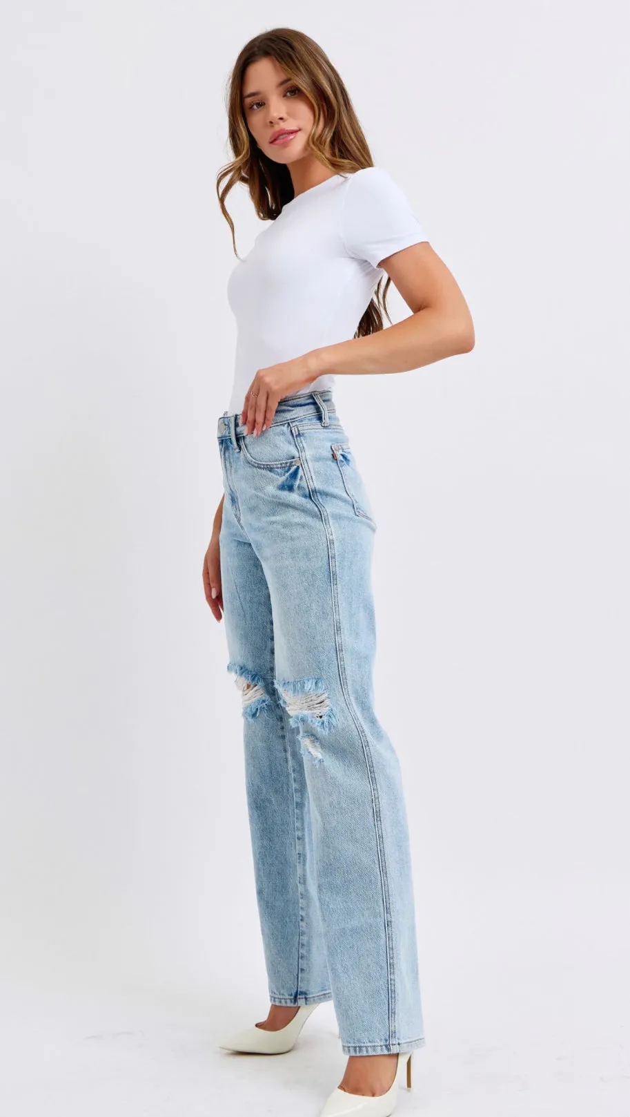 High Waist Rigid Magic 90's Destroy Straight Denim