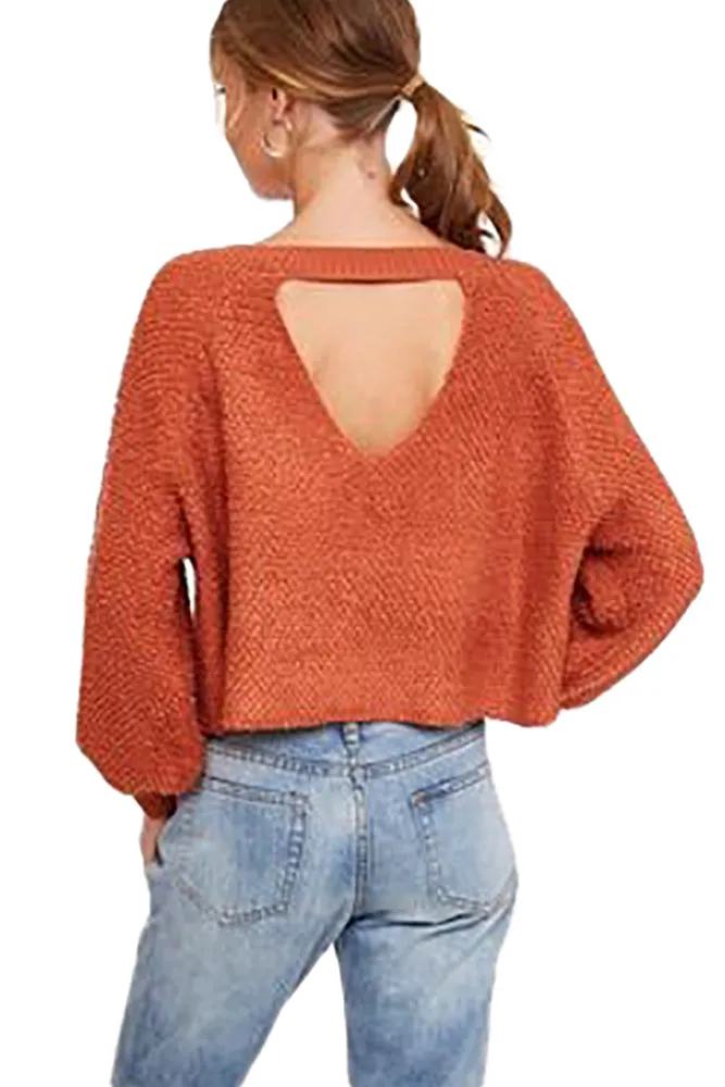 L Love Women's Popcorn Textured Cropped Sweater