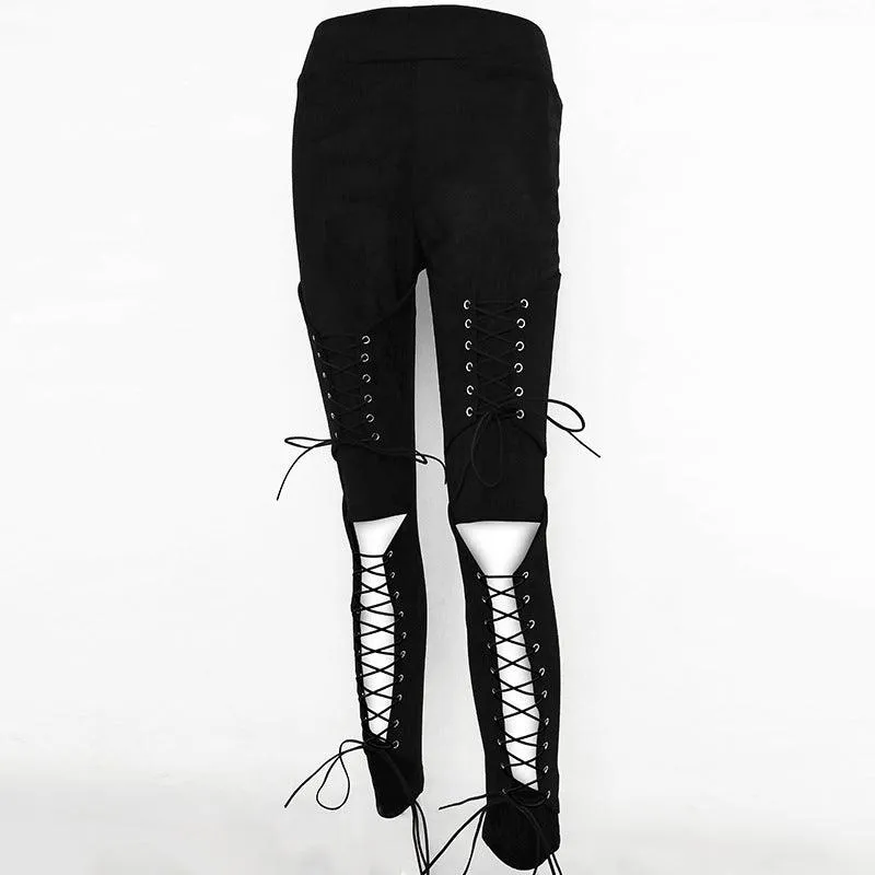 LACE-UP SUEDE SKINNY PANTS