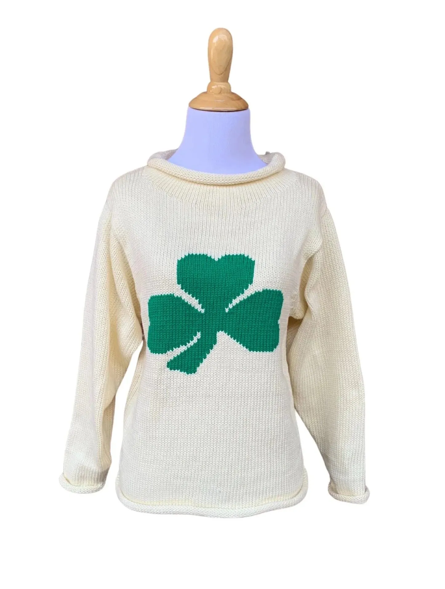 Ladies Ivory Single Shamrock Sweater