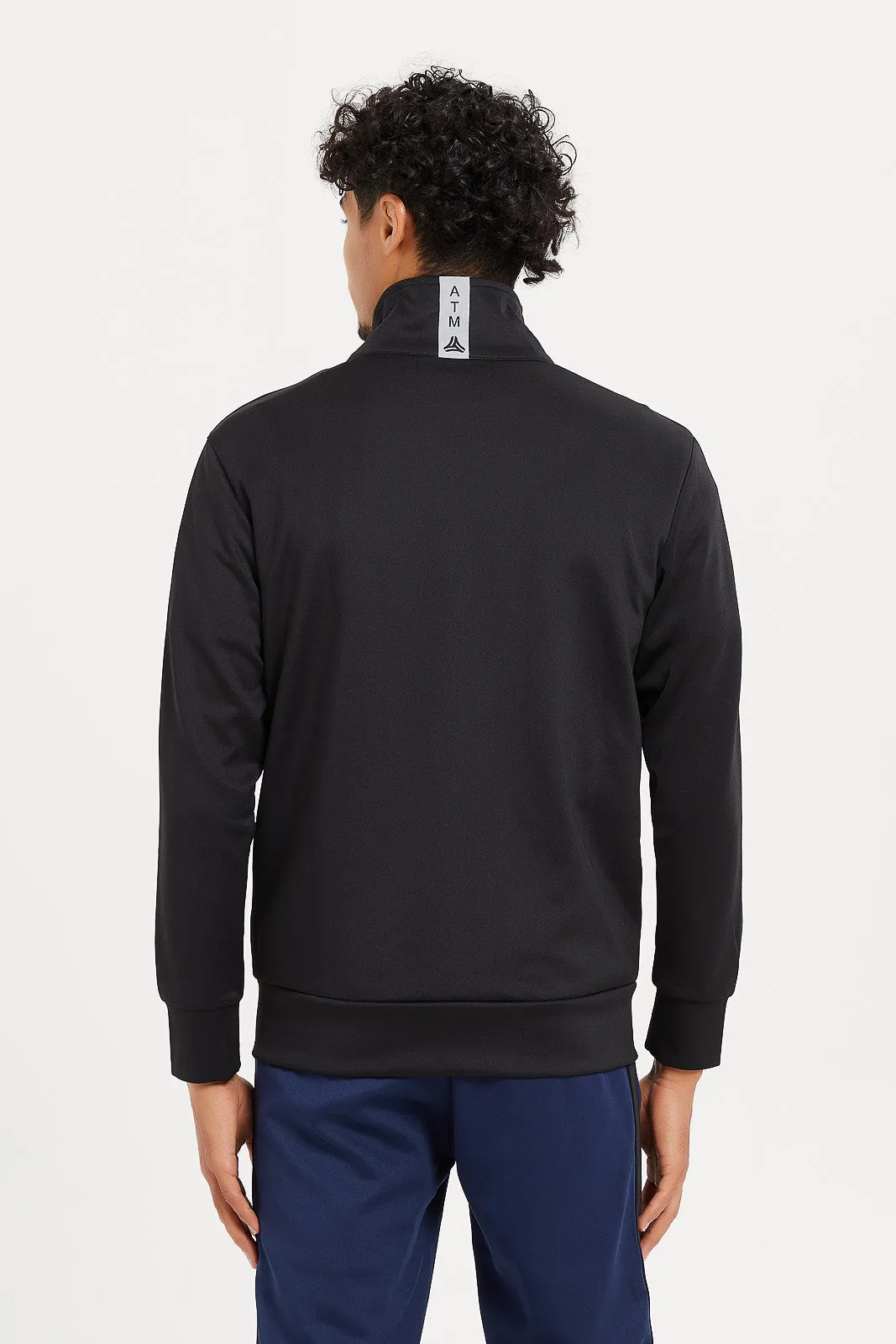 Men Black High Neck Zip Through Sweatshirt