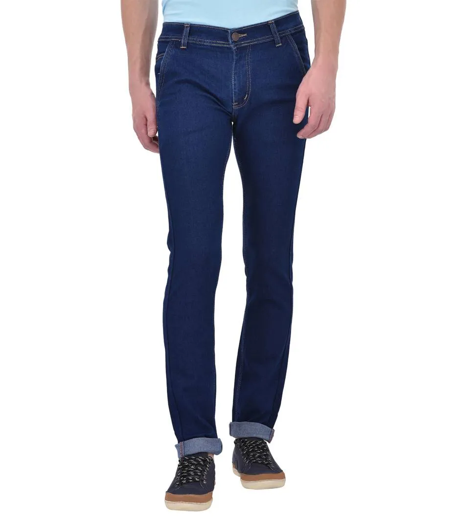 Men Dark Blue Solid Regular Fit Denim  Mid-Rise Jeans