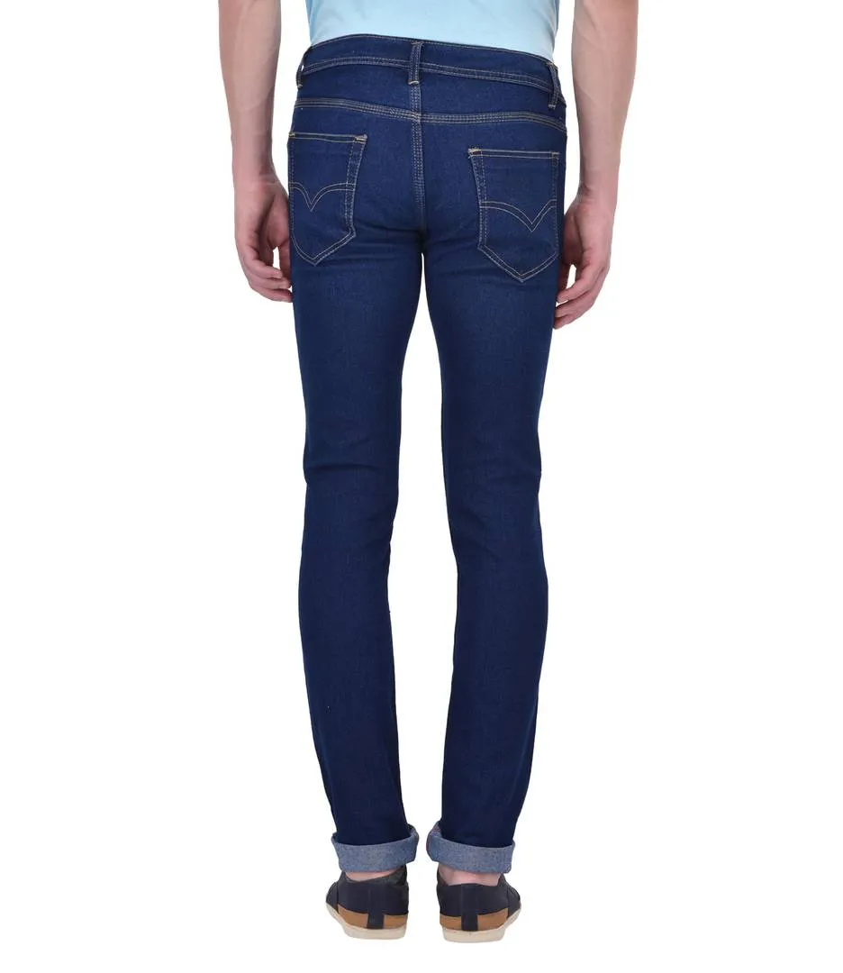 Men Dark Blue Solid Regular Fit Denim  Mid-Rise Jeans