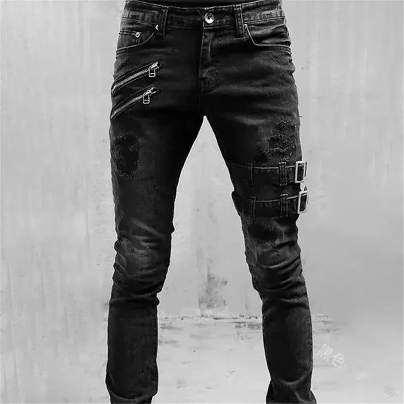 Men's Harajuku Techwear Skinny Jeans - Y2K Punk Streetwear Stretch Cargo Pants