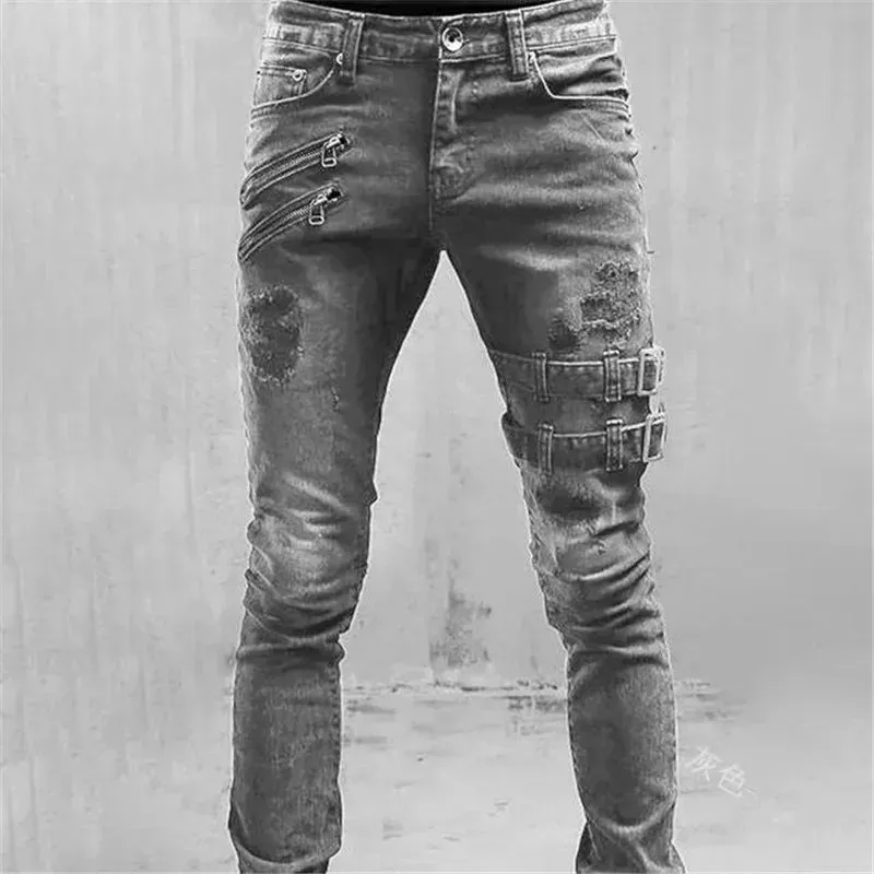 Men's Harajuku Techwear Skinny Jeans - Y2K Punk Streetwear Stretch Cargo Pants