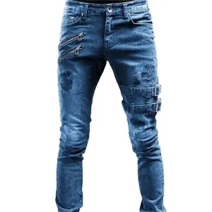 Men's Harajuku Techwear Skinny Jeans - Y2K Punk Streetwear Stretch Cargo Pants