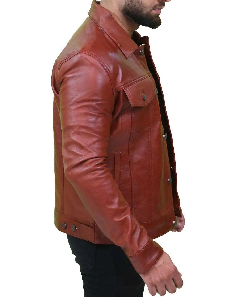 Men's Vintage Classic Brown Leather Trucker Jacket