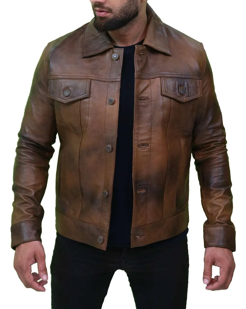 Men's Vintage Classic Leather Trucker Jacket