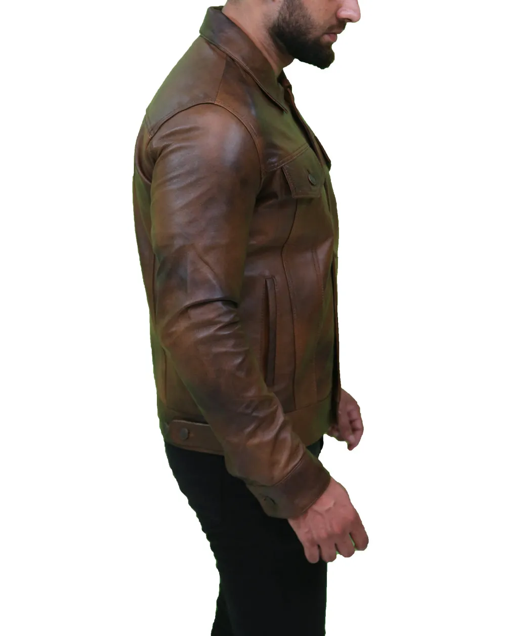 Men's Vintage Classic Leather Trucker Jacket