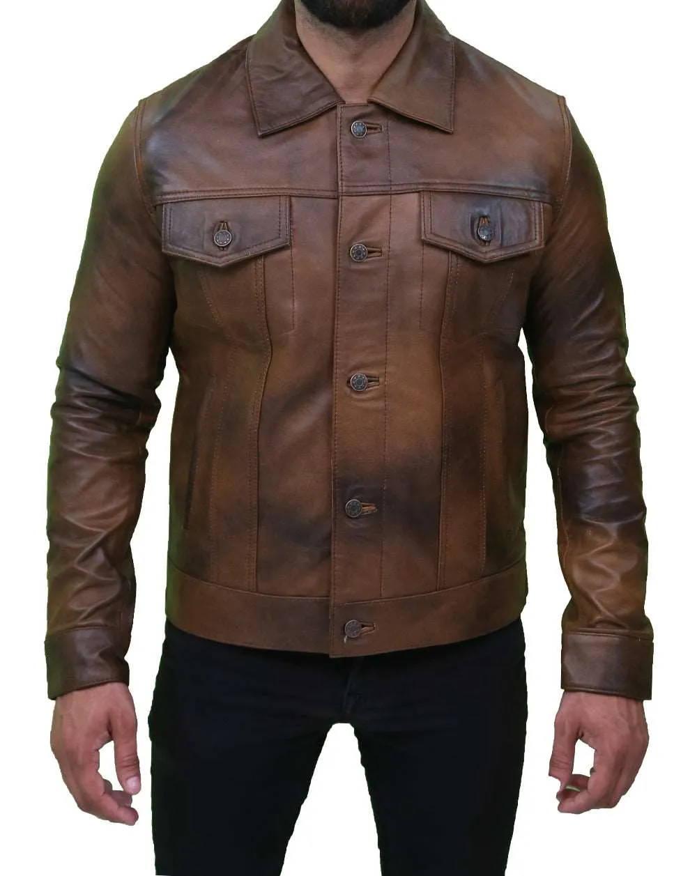 Men's Vintage Classic Leather Trucker Jacket