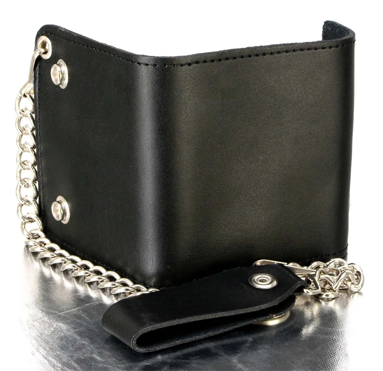 Milwaukee Leather MLW7822 Men's 4.25” Leather Bi-Fold Biker Wallet w/ Anti-Theft Stainless Steel Chain and 44 Mag Nickel Snaps