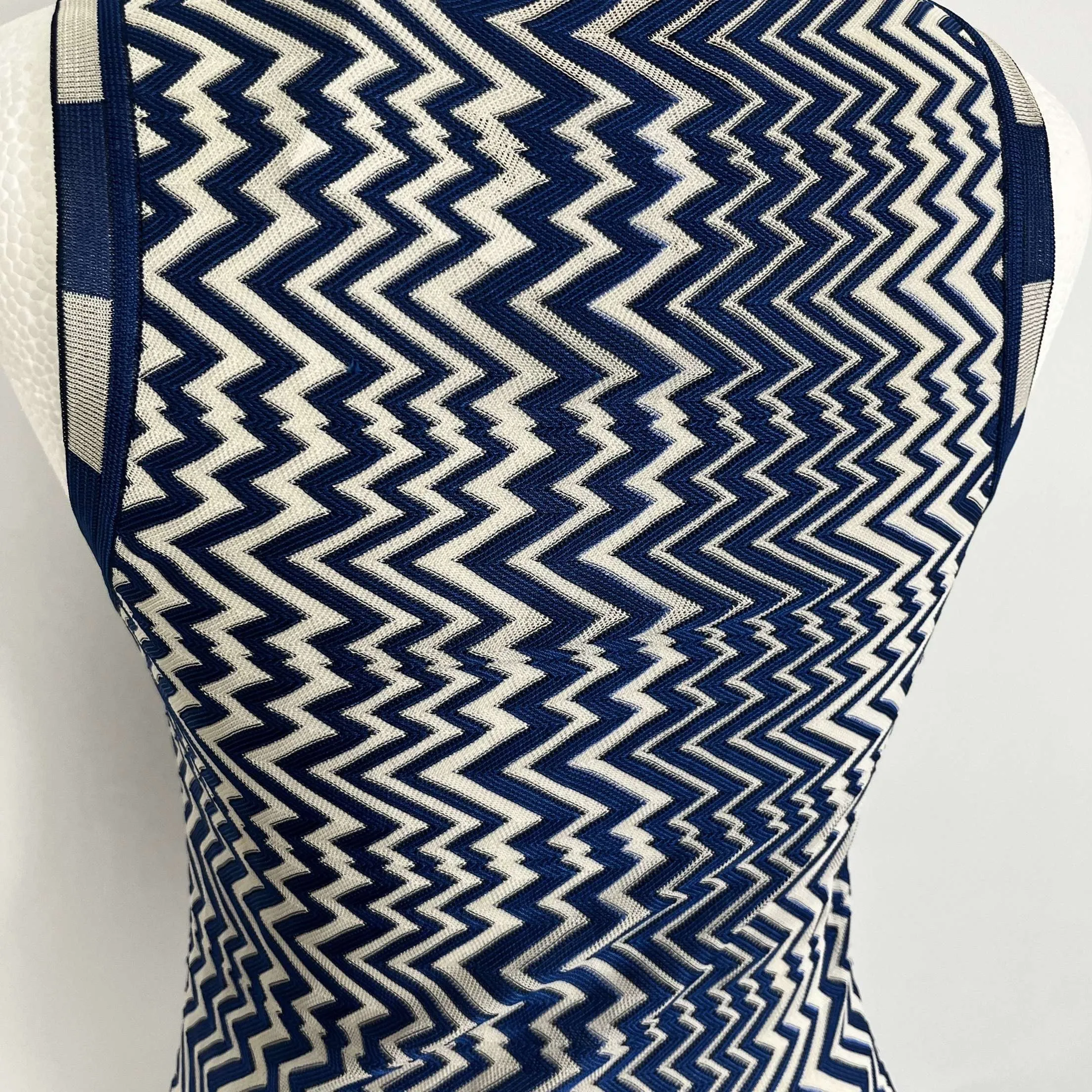 Missoni Royal Blue & Ivory Zigzag Knit Shift Dress XXS