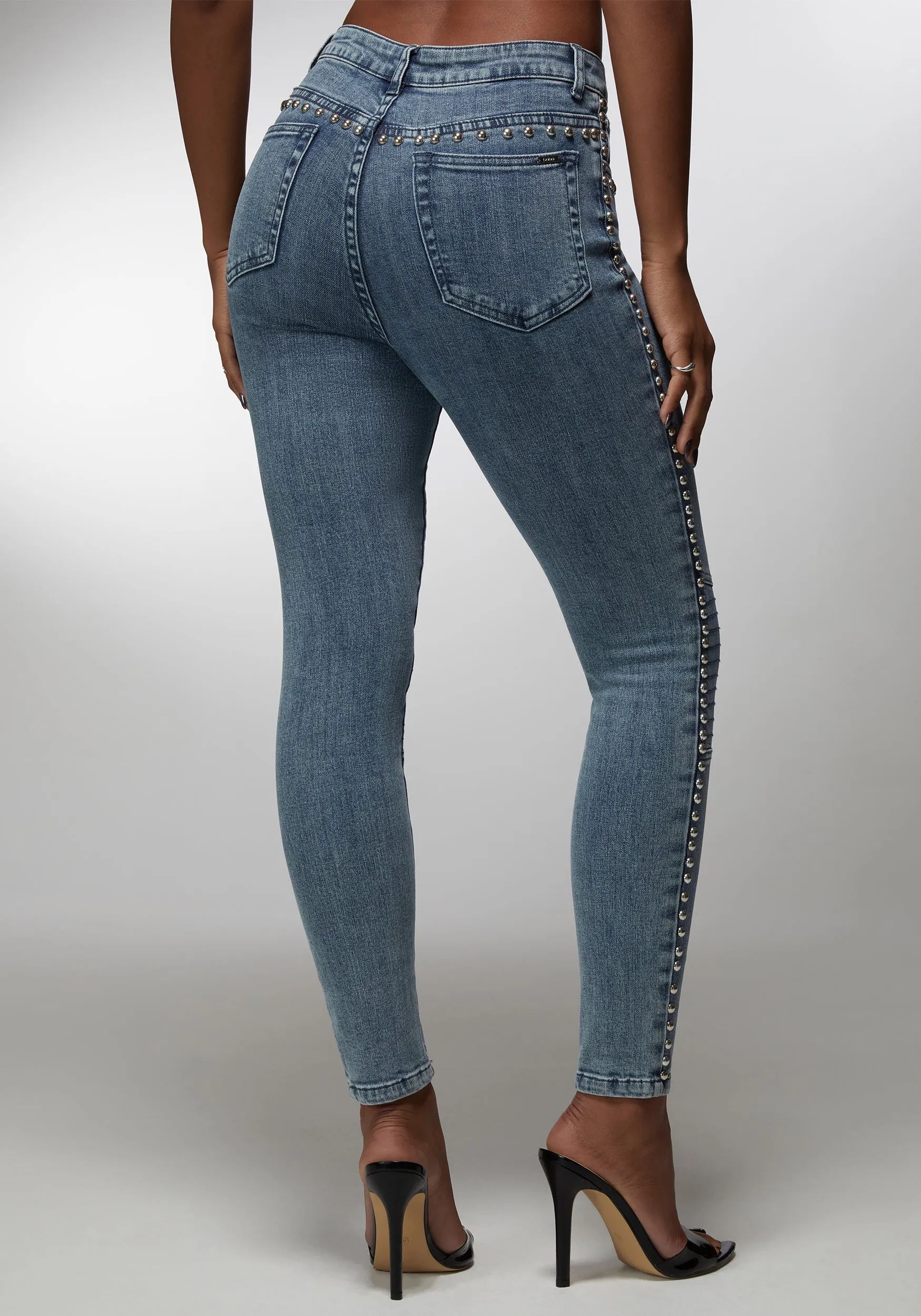 Natural Waist Studded Skinny Jean