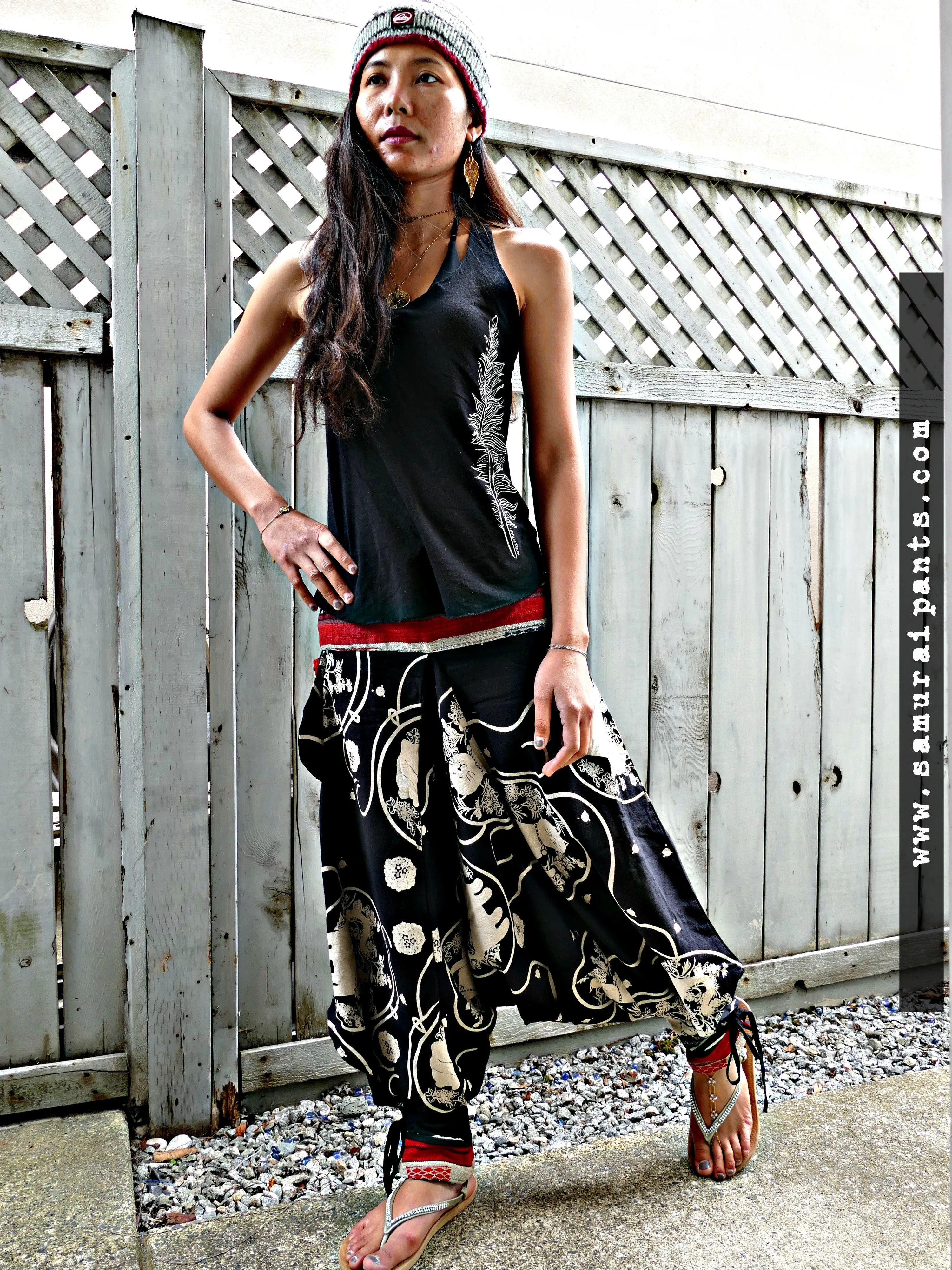 Neko Cat Tribal Warrior Pants (Unisex) - Black