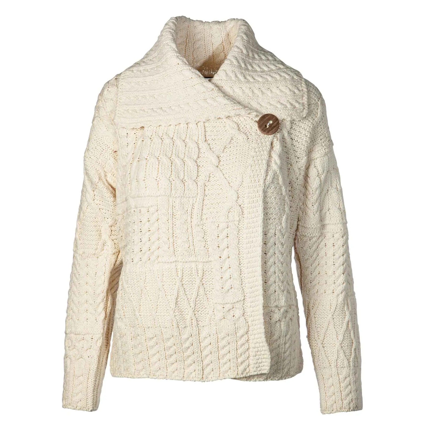 Patchwork Aran Knit Cardigan, Cream