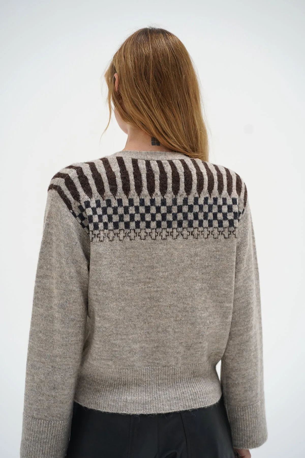 Raina Fair Isle Cardigan - Heather Beige