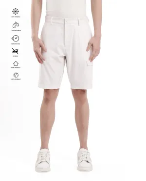 Rare Rabbit Men Tripco White Button And Zip Closure Mid-Rise Relaxed Fit Plain Shorts