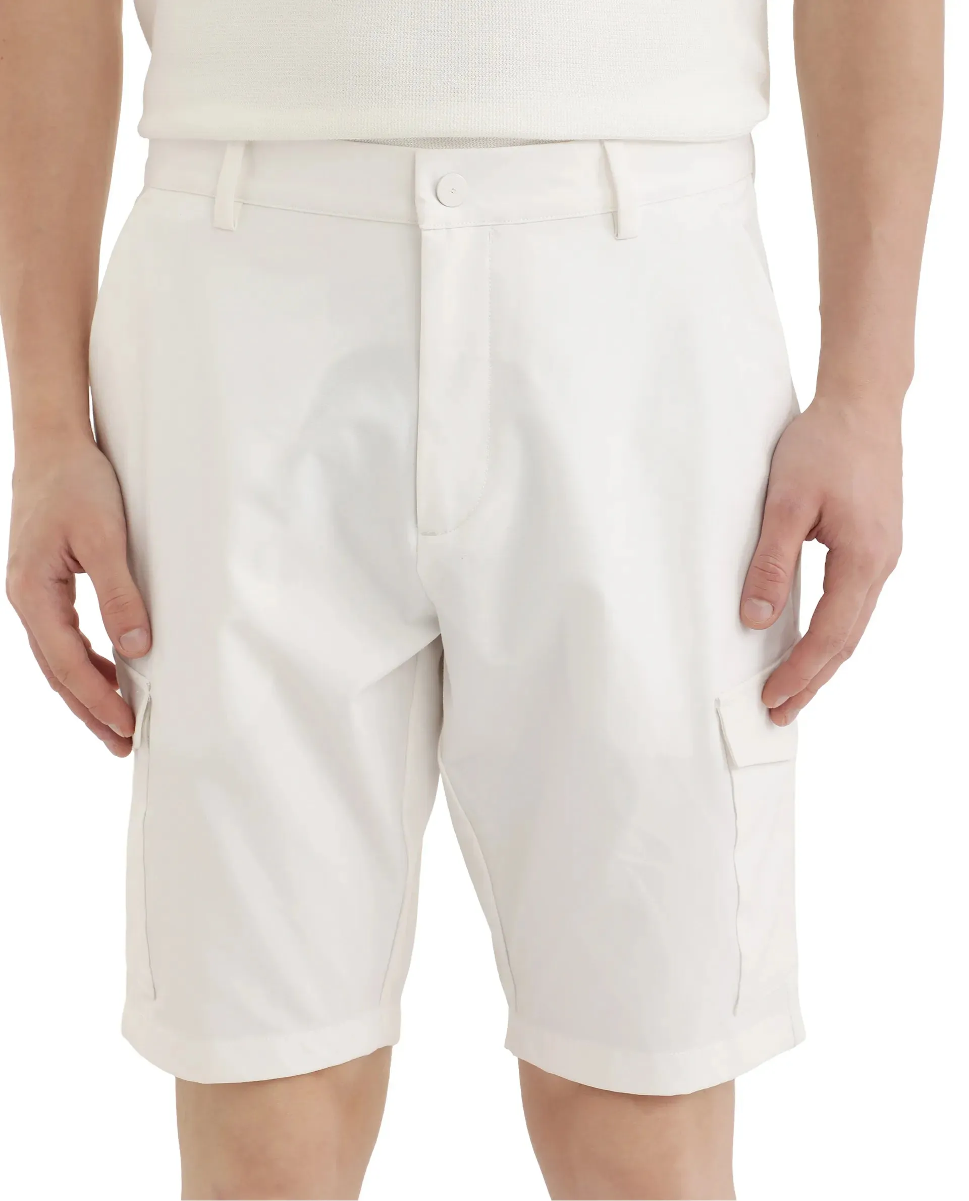 Rare Rabbit Men Tripco White Button And Zip Closure Mid-Rise Relaxed Fit Plain Shorts