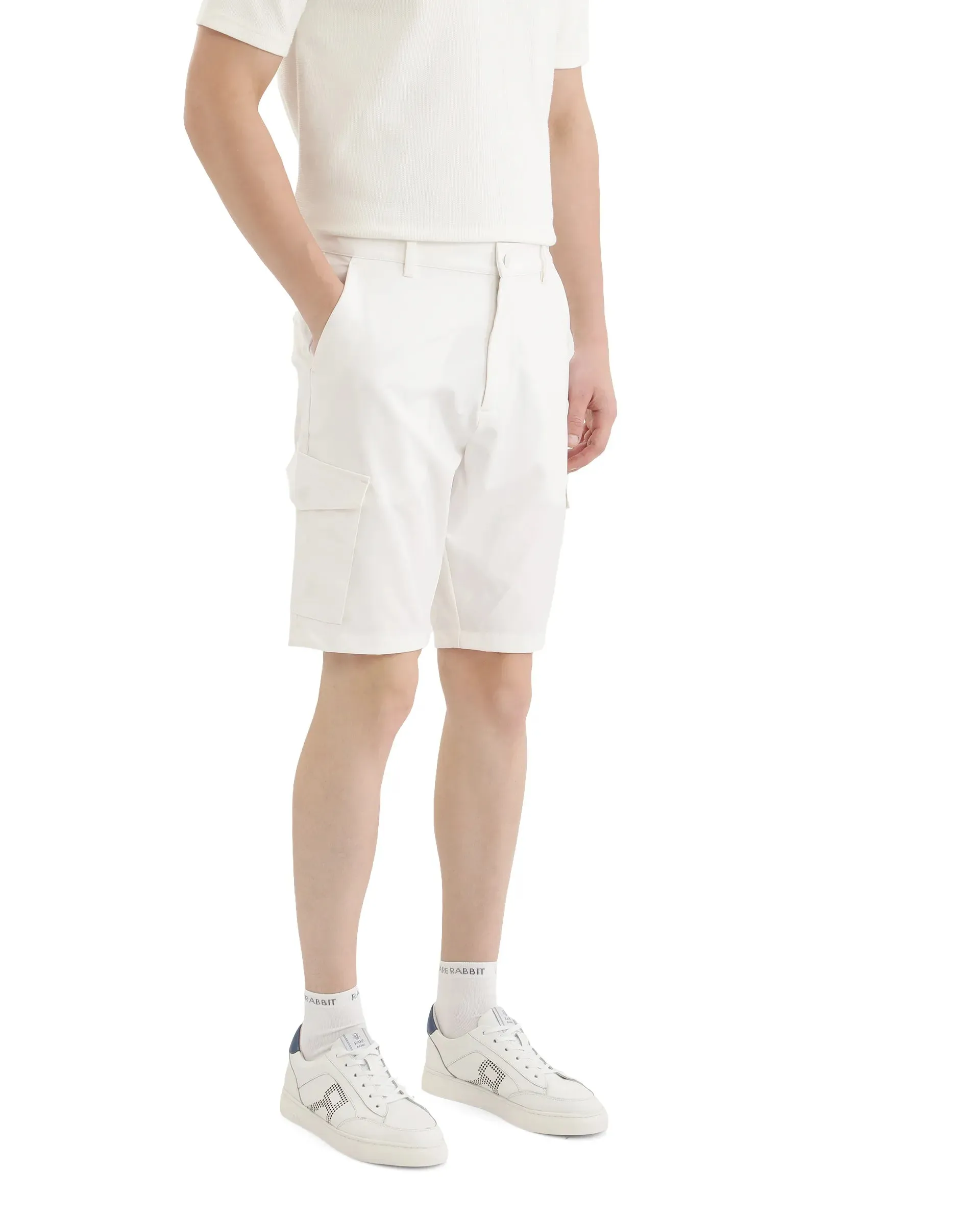 Rare Rabbit Men Tripco White Button And Zip Closure Mid-Rise Relaxed Fit Plain Shorts