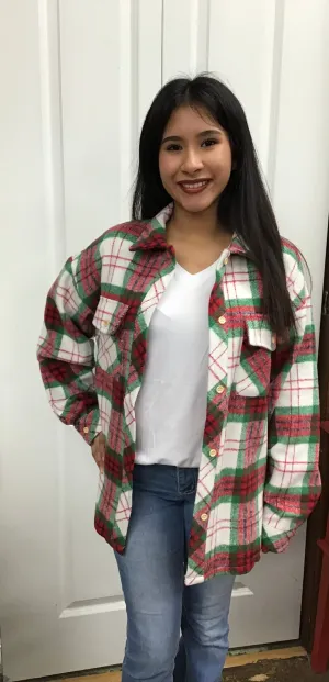 Red and Green Button Down Shacket