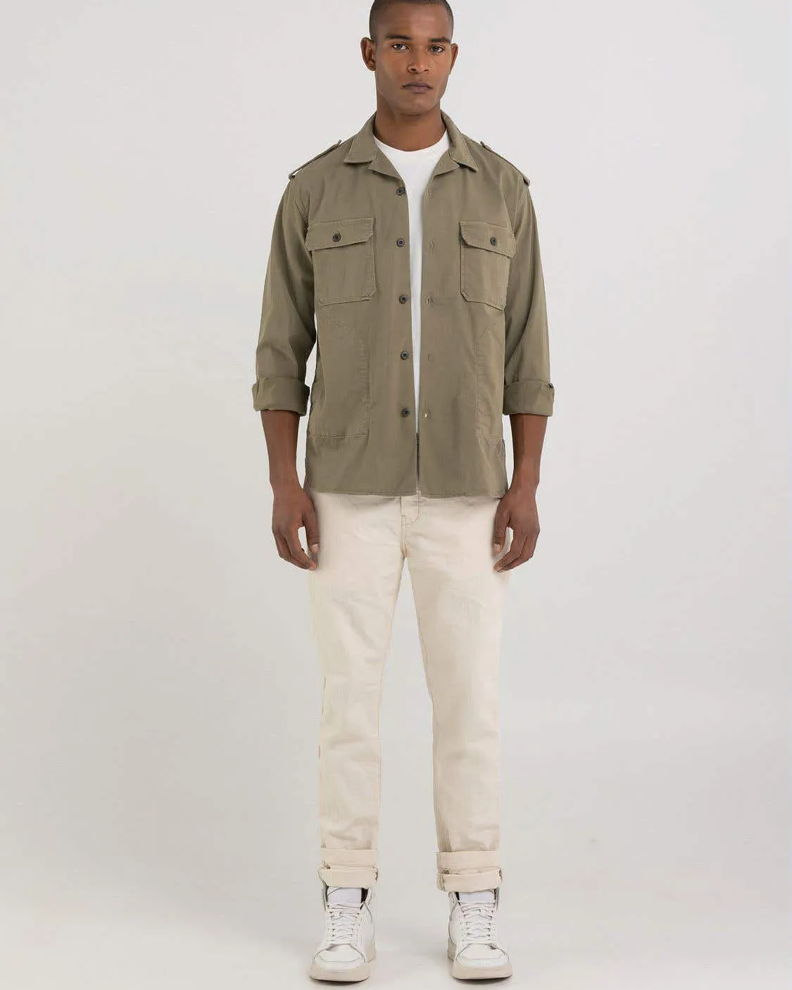 Replay Sartoriale Relaxed Fit Twill Shirt - Sand