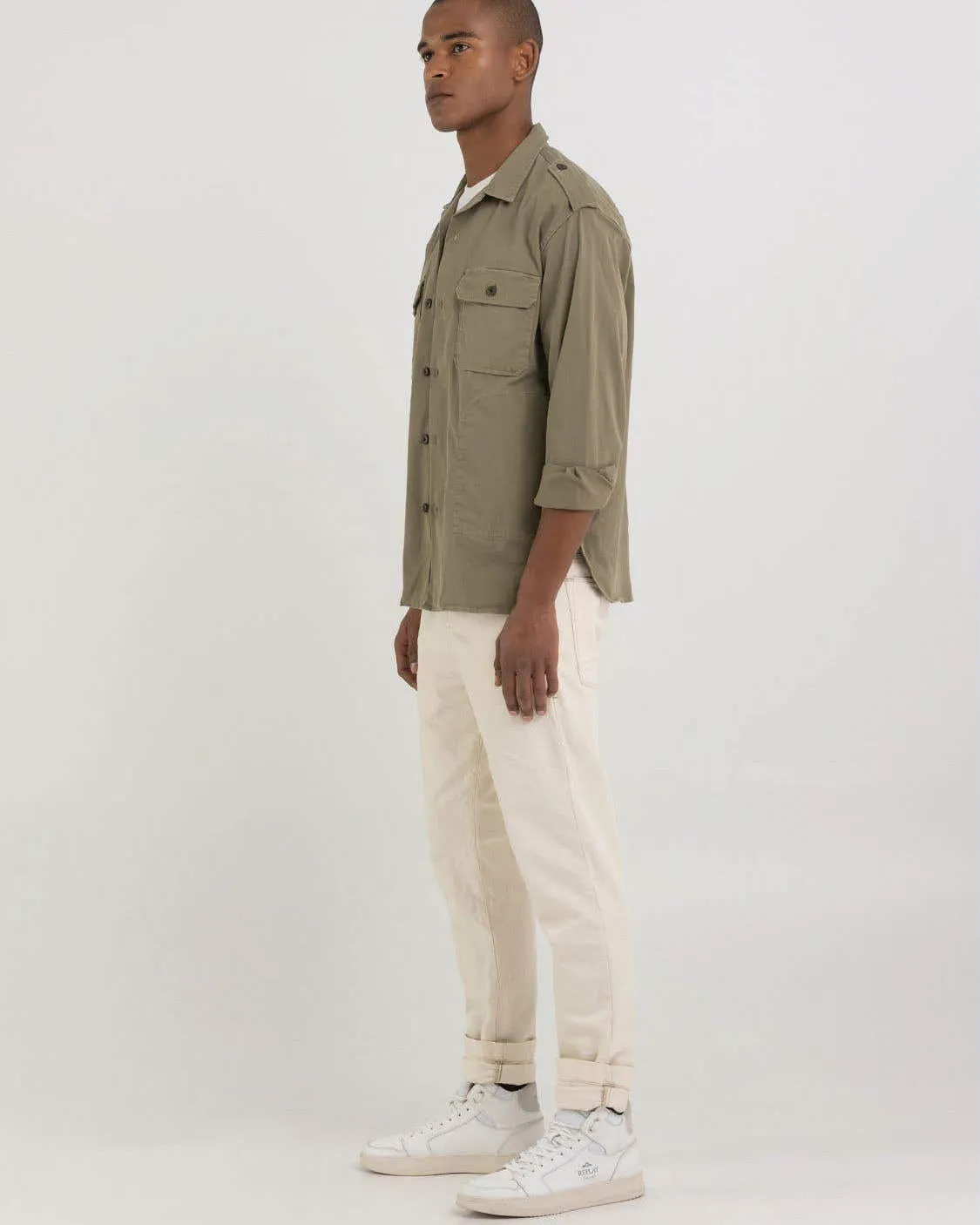 Replay Sartoriale Relaxed Fit Twill Shirt - Sand